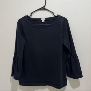 J.Crew Bell Sleeve Top Black Cotton Size S